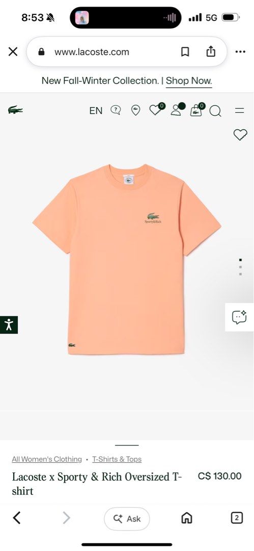 Lacoste x Sporty Rich (Category: Activewear) located in Makati City. Submitted by iammvenice (Listing ID 1470282404, Image 3). Description: -Fits xs-s -bought in lacoste canada.