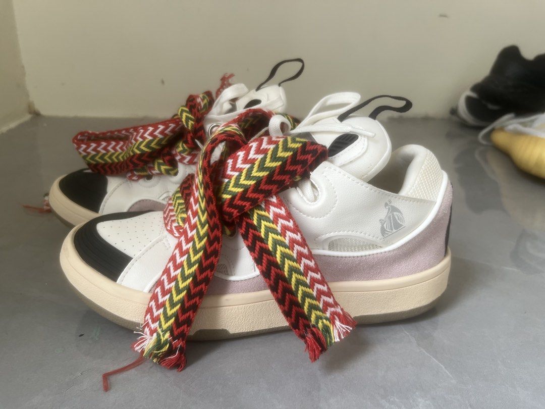 Lanvin Curb Sneakers White Pink Size 36 (Category: Sneakers) located in Bulacan. Submitted by jhemieee (Listing ID 1470189182, Image 2). Description: - Brand: Lanvin Curb Sneakers - Colorway: White, pink, with red, yellow, and green zig-zag woven laces - Size: 36 EU - Material: Premium white leather and suede panels - Condition: Very clean tread with minimal wear - Features: Iconic chunky silhouette, padded tongue, and heel pull tab - Origin: Mad