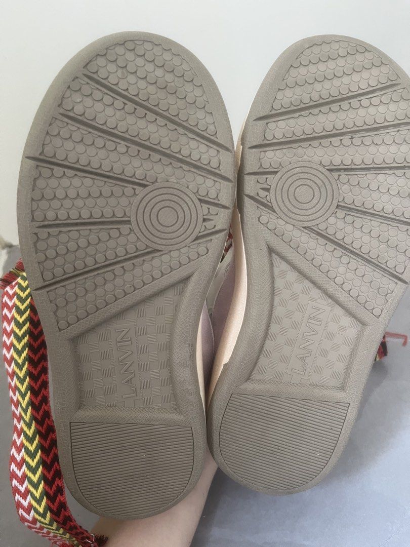 Lanvin Curb Sneakers White Pink Size 36 (Category: Sneakers) located in Bulacan. Submitted by jhemieee (Listing ID 1470189182, Image 3). Description: - Brand: Lanvin Curb Sneakers - Colorway: White, pink, with red, yellow, and green zig-zag woven laces - Size: 36 EU - Material: Premium white leather and suede panels - Condition: Very clean tread with minimal wear - Features: Iconic chunky silhouette, padded tongue, and heel pull tab - Origin: Mad