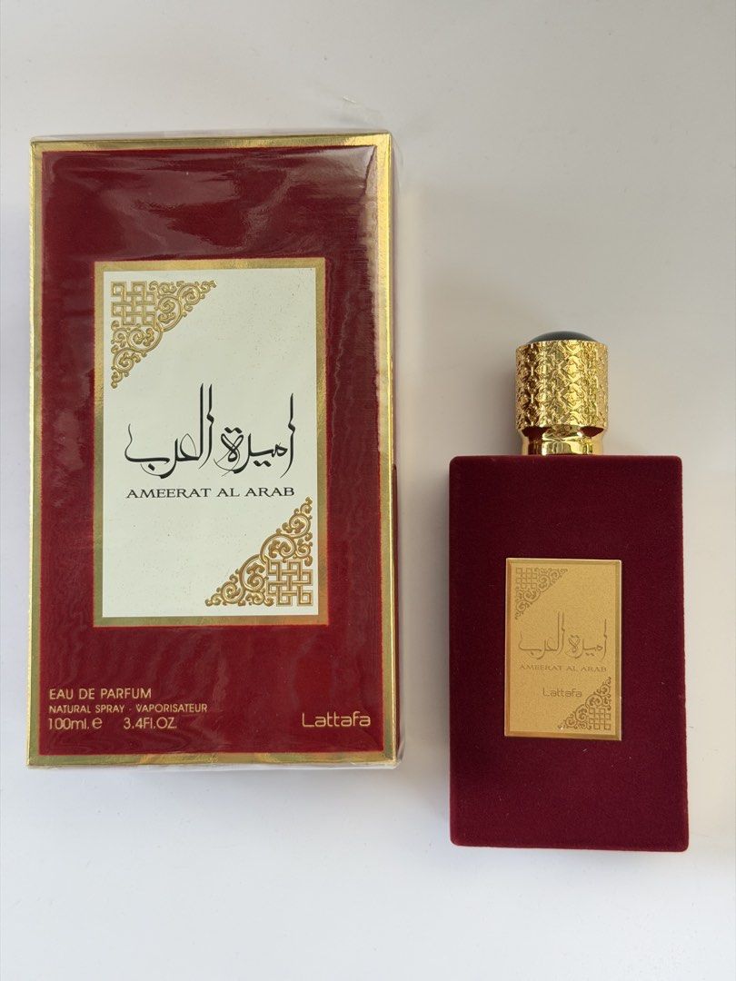 Lattafa Ameerat Al Arab Eau De Parfum 100ml (Category: Fragrance & Deodorants) located in Santa Rosa. Submitted by martess (Listing ID 1470346878, Image 1). Description: - Product: Lattafa Ameerat Al Arab Eau de Parfum - Volume: 100ml in a luxurious red velvet finish bottle - Condition: Brand new, original packaging box sealed in plastic film - Authenticity: Verified authentic with security hologram sticker (scannable via official Lattafa website