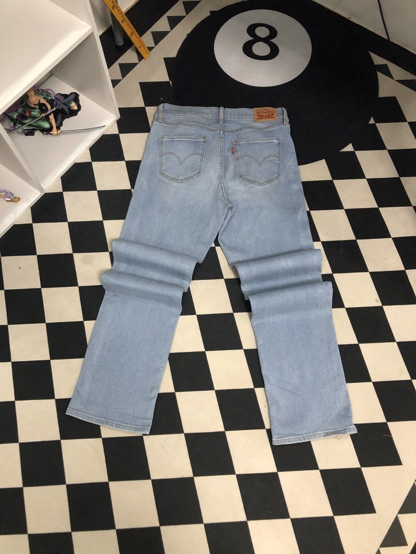Levi's Pants Washed Denim Dimes: 30X30 (Category: Jeans) located in Manila. Submitted by ejaay_2012 (Listing ID 1470348176, Image 1). Description: - Brand/Model: Levi's 314 Shaping Straight Jeans - Wash: Light blue - Size: 28 - Details: Classic button and zip fly, belt loops, 5-pocket styling, and back leather patch - Flaws: Noticeable bleach/paint stain on the front right thigh and loose threads at the hem seam - Condition: Pre-loved with flaws,