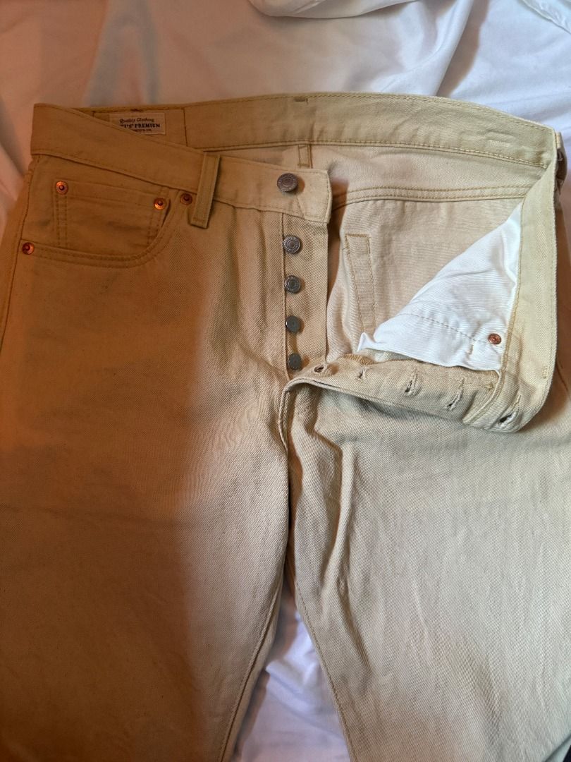 Levi's Premium Beige Button Fly Pants W32 L32 (Category: Jeans) located in Cebu City. Submitted by _t.rix (Listing ID 1470201139, Image 2). Description: - Brand: Levi's Premium - Color: Neutral beige - Closure: Classic button fly with metal hardware - Design: Standard 5-pocket layout with clean interior seams - Material: Sturdy, high-quality woven fabric - Condition: Great everyday casual staple - Shipping: Ships securely from the Philippines.