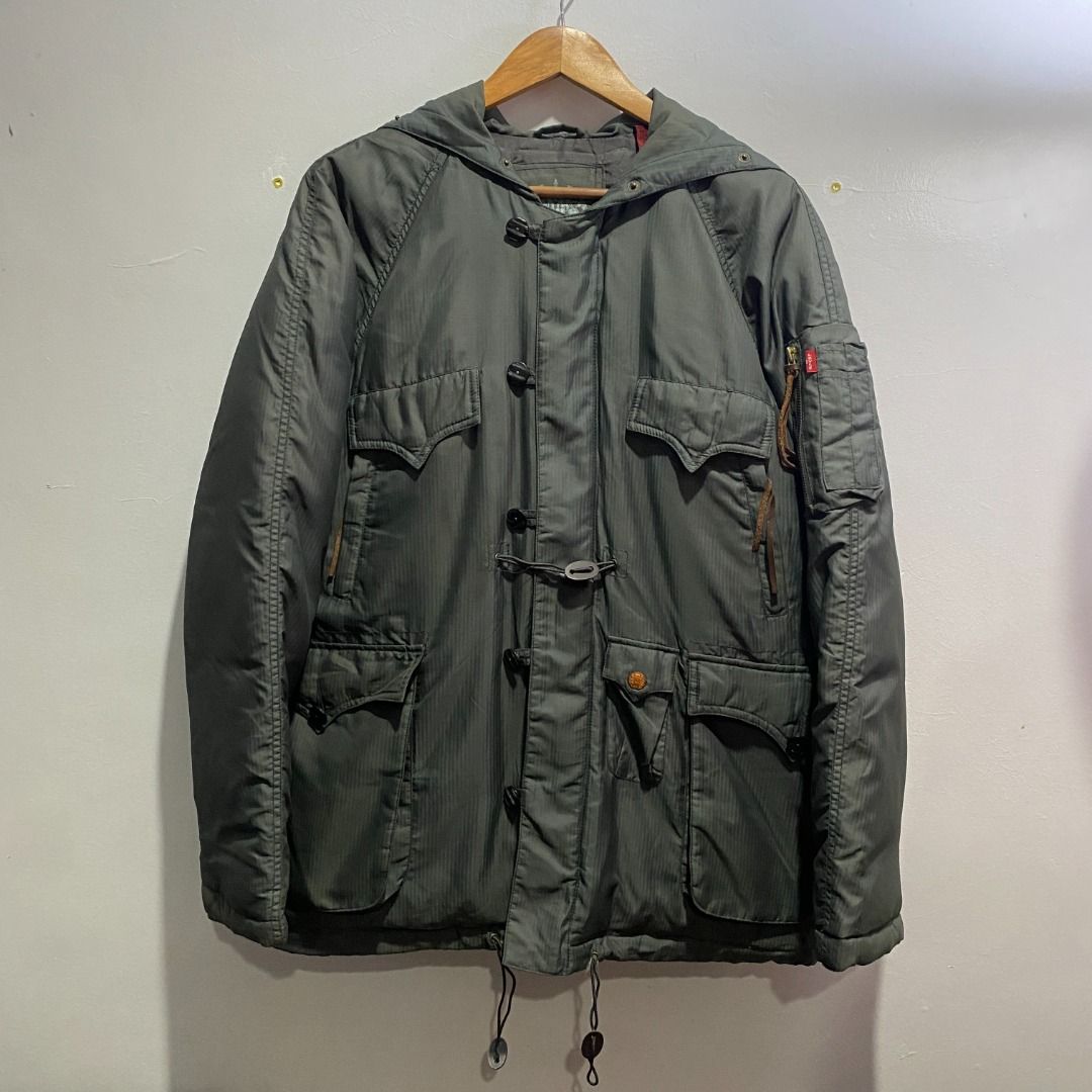 Levis Type N-3B Parka Sage Down Jacket (Category: Coats, Jackets and Outerwear) located in Antipolo. Submitted by bentakahitanoano (Listing ID 1470174864, Image 2). Description: The Levi's Type N-3B Parka Down Sage Jacket is a robust, military-inspired cold-weather piece designed to offer exceptional warmth and protection against harsh elements. This hooded parka features a heavy-duty nylon shell in a versatile sage green color, packed with down 