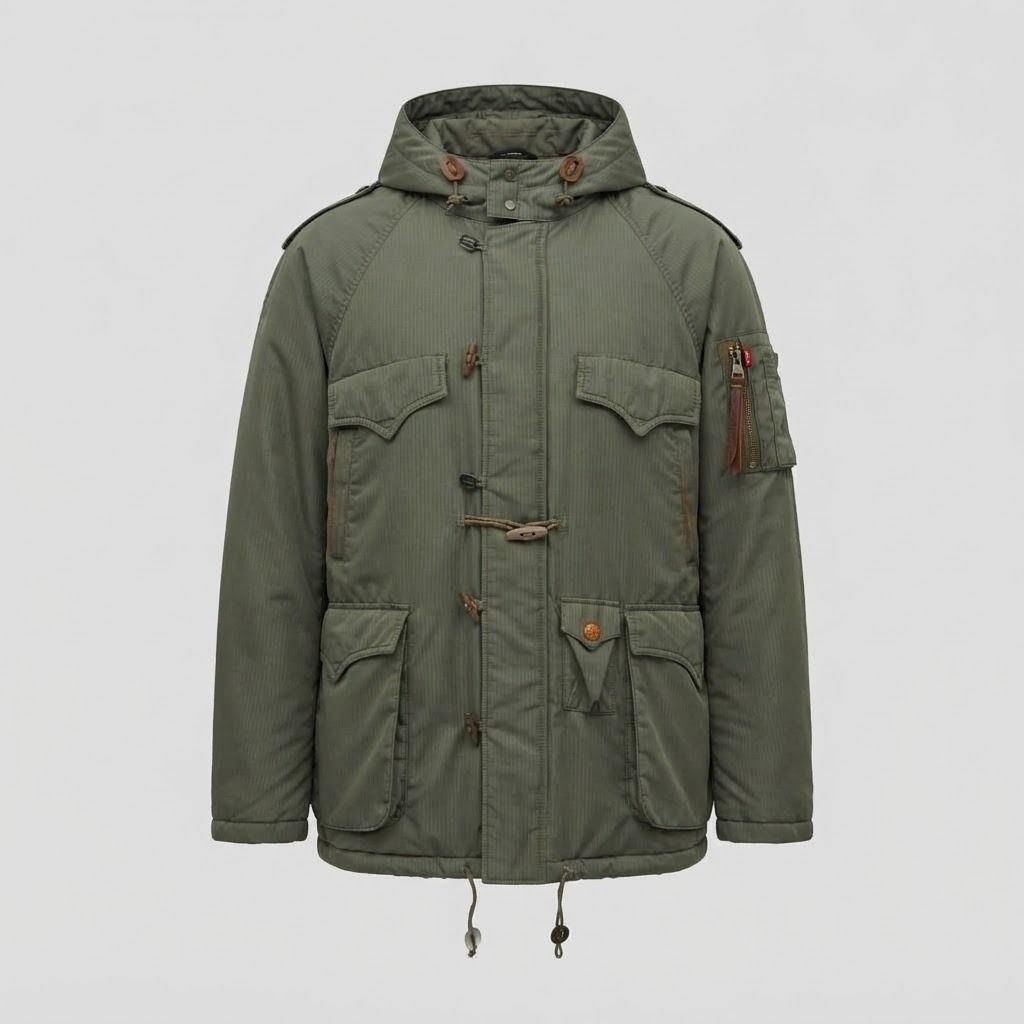 Levis Type N-3B Parka Sage Down Jacket (Category: Coats, Jackets and Outerwear) located in Antipolo. Submitted by bentakahitanoano (Listing ID 1470174864, Image 3). Description: The Levi's Type N-3B Parka Down Sage Jacket is a robust, military-inspired cold-weather piece designed to offer exceptional warmth and protection against harsh elements. This hooded parka features a heavy-duty nylon shell in a versatile sage green color, packed with down 