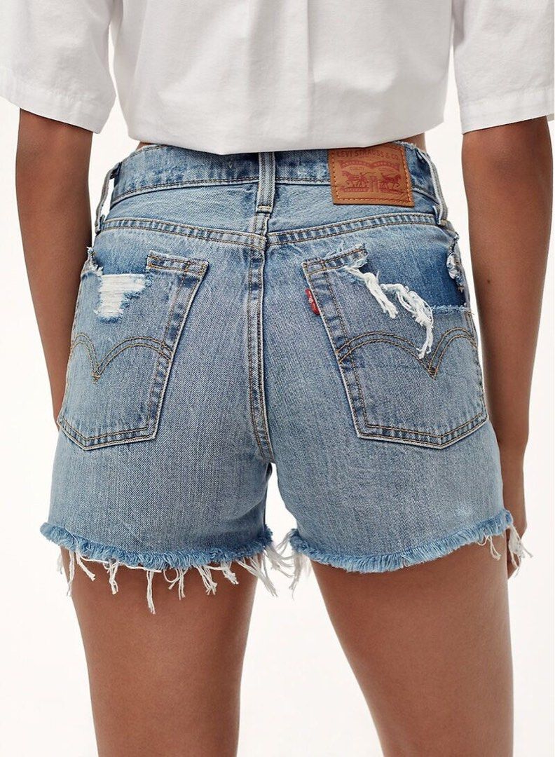 Levi's Wedgie Short Distressed Denim (Category: Shorts) located in Santa Rosa. Submitted by jamrose (Listing ID 1470231049, Image 1). Description: - Brand: Levi's Wedgie Short - Size: 24 - Wash: Light denim wash - Fit: High-rise, super flattering - Closure: Button fly.