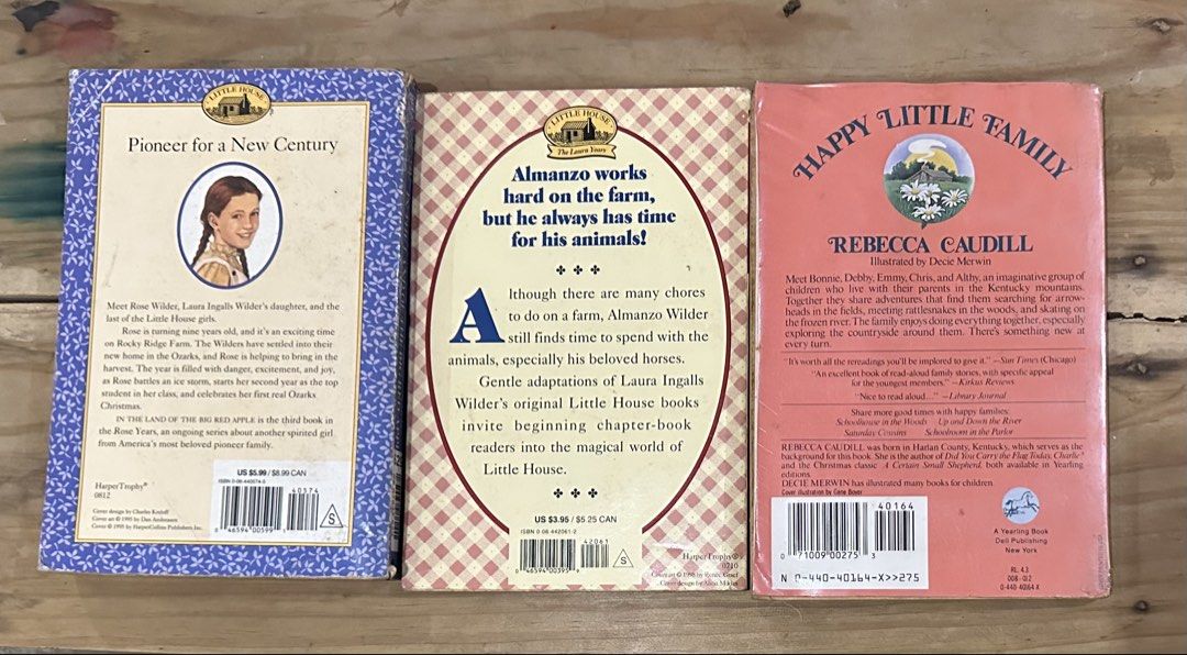 Little House Books BUNDLE (Category: Children's Books) located in Caloocan City. Submitted by mae2551 (Listing ID 1470271384, Image 2). Description: - Product: Little House Books Bundle with Happy Little Family - Condition: Minor shelf wear on covers and edges Selling as a bundle of three for 180php. Included: - In the Land of the Big Red Apple by Roger Lea MacBride - Farmer Boy Days by Laura Ingalls Wilder - Happy Little Family by Rebecca Caudil