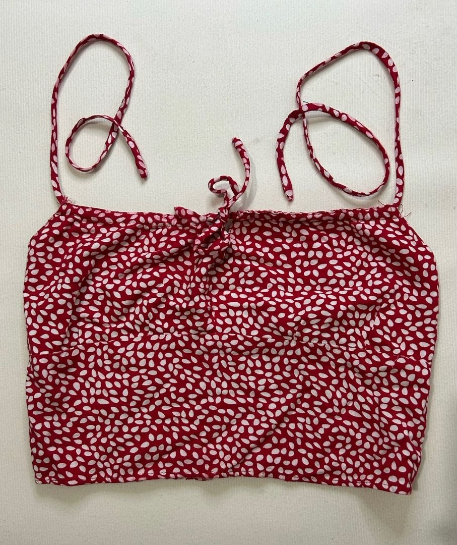 Love, Ara Red Cropped Top (Category: Sleeveless) located in Quezon City. Submitted by bdmc.clothing (Listing ID 1470252589, Image 3). Description: Brand: Love, Ara Type of Clothing: Blouse Size on tag: Extra Small Issues: loose stitching on the right strap Condition: Like New Fabric: 100% Cotton Price: 250.