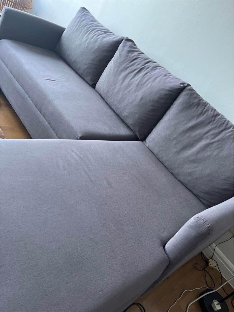 L-shaped modular sofa with Ottoman (Category: Sofas) located in Taytay. Submitted by luckybear_755b37 (Listing ID 1470337824, Image 2). Description: Subject: L-Shaped Modular Sofa with Ottoman – ₱13,000 Description: Selling our L-shaped modular sofa with ottoman for only ₱13,000! ✔️ Good condition ✔️ Gray fabric with wooden legs ✔️ Spacious and comfortable ✔️ Can be converted into a bed using the ottoman Dimensions: - Long side: 81 inches - Chais