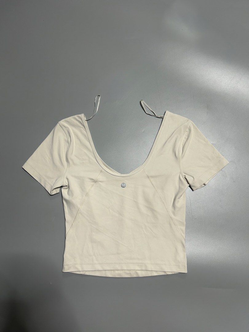 Lululemon Align tee croptop (authentic) (Category: Activewear) located in Trece Martires City. Submitted by flip_flips (Listing ID 1470321006, Image 2). Description: Lululemon Align tee croptop (authentic) -Dimes: 14-18 width stretch 17 length -like new condition -9.5/10 color rate -issue: none.