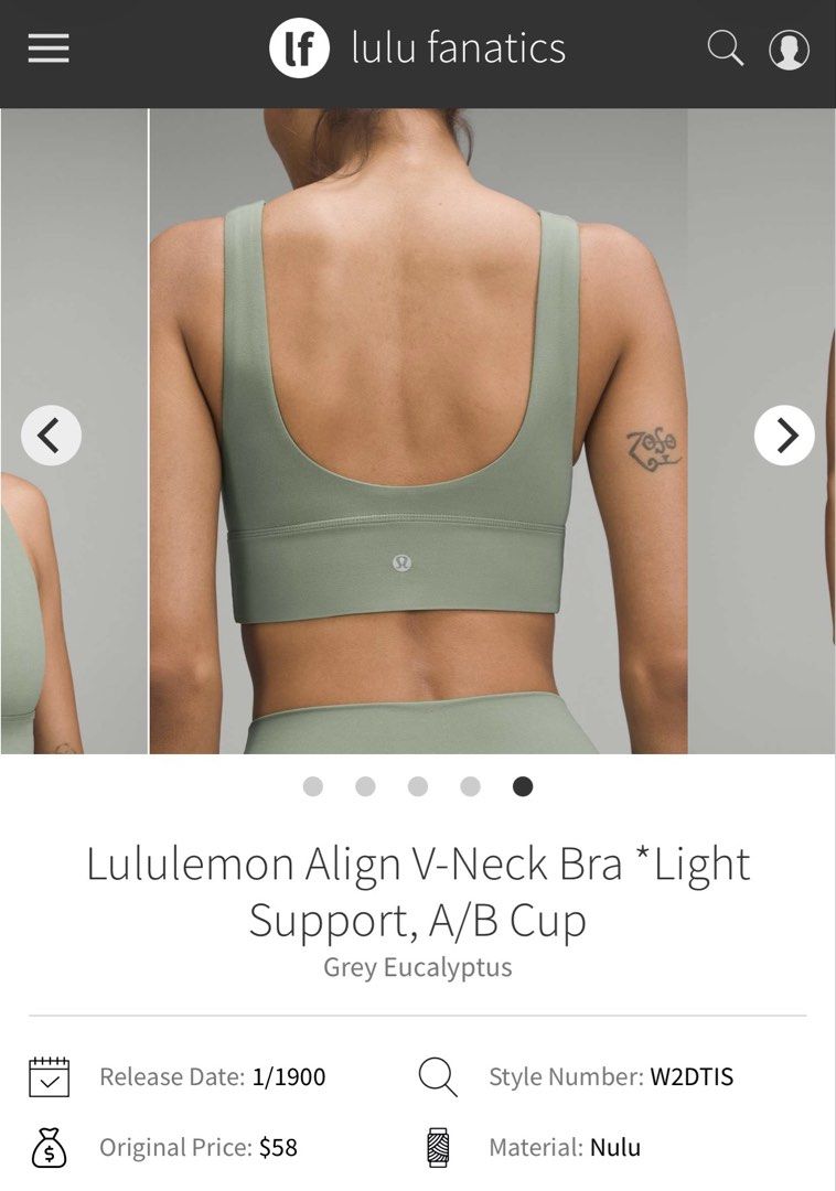 Lululemon Align V-Neck Bra (Category: Activewear) located in Los Banos. Submitted by darl.shop (Listing ID 1470263653, Image 1). Description: Dot 10.
