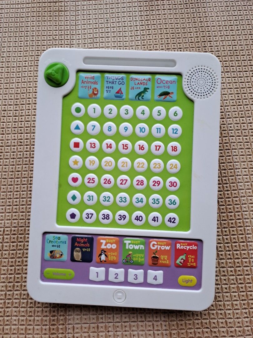 Macmillan sounds pad (Category: Educational & Learning Toys) located in Cebu City. Submitted by kaedenscebu (Listing ID 1470316098, Image 2). Description: Macmillan Sounds pad ▪︎Interactive educational toy ▪︎Allowing children to learn words & sounds in a fun way by pressing the button. ▪︎Theme : Wild animals , ocean & dinosaur land , busy zoo & busy town & many more. ▪︎Battery not included Preloved in good condition Maganda to for kids promise. L