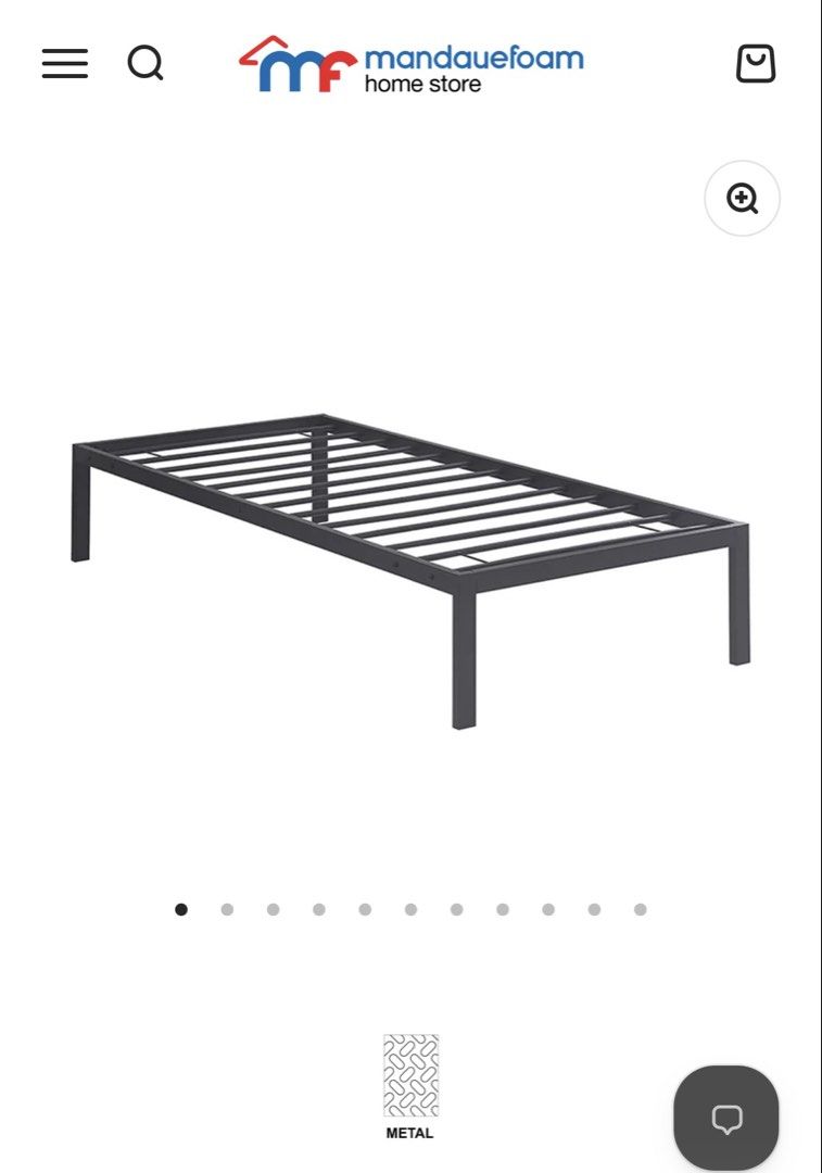 Mandaue Foam Metal Bed Frame Semi Double Size (Category: Bed Frames & Mattresses) located in Manila. Submitted by loislane112233 (Listing ID 1470265956, Image 2). Description: - Size: Semi Double - Material/Color: Sturdy metal frame in black finish - Support: Solid slatted base for great mattress support - Design: Minimalist style, ideal for small rooms, dorms, and guest rooms - Assembly: Simple assembly required - Fulfillment: Pick up preferred 
