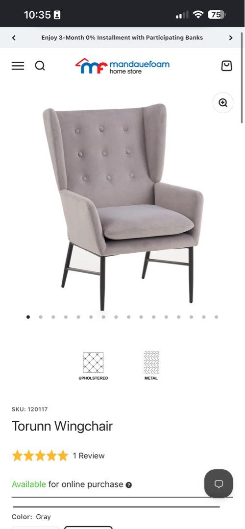 Mandaue Foam Torun Wingchair Gray (Category: Chairs) located in Cainta. Submitted by tinay13944 (Listing ID 1470142243, Image 3). Description: shipping fee and booking c/o buyer.