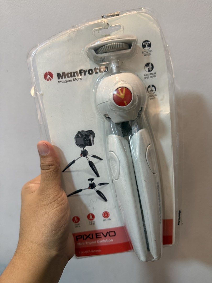 Manfrotto PIXI EVO Mini Tripod White (Category: Tripods & Monopods) located in San Mateo. Submitted by tiktok.tiktok (Listing ID 1470195008, Image 2). Description: - Brand new and 100% unopened in original retail packaging - Sleek white design, proudly designed in Italy - Durable aluminium construction for the ball head and legs - Adjustable two-section legs with 5 flexible position angles - Supports up to 2.5kg of camera or phone gear - Includes