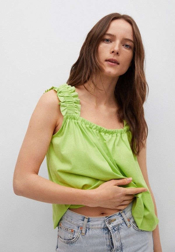 Mango Lime Green Ruffled Strap Tank Top (Category: Sleeveless) located in Taguig. Submitted by ashie_clothing (Listing ID 1470318487, Image 1). Description: Lime green tank top from Mango. Square neckline with gathered fabric. Wide, ruffled straps. Relaxed fit, super easy to throw on with jeans or shorts. Brand new with tags attached still. Size M..
