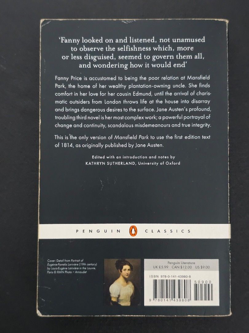 Mansfield Park by Jane Austen (Check Pics for Condition) (Category: Storybooks) located in Dasmarinas. Submitted by curatedreadsbykat (Listing ID 1470165407, Image 3). Description: ✨ Secondhand ✨ This is a preloved copy so kindly manage your expectations. May have flaws like dents, tanning, foxing, writings, etc. ✨ Kindly swipe left on the picture section of the listing to see the condition of the book..