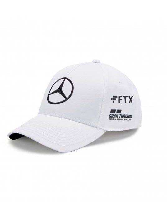 MAPF1 RP LEWIS HAMILTON DRIVER BASEBALL CAP (Category: Caps & Hats) located in Manila. Submitted by bebotdepop (Listing ID 1470263985, Image 1). Description: - Brand new with original stitch tags attached - Official Mercedes AMG Petronas F1 Team Lewis Hamilton Driver Edition cap - Clean white colorway featuring FTX and Gran Turismo side logos - Adjustable black strap with secure buckle closure - One Size Fits All (OSFA) Unused, kept inside plasti
