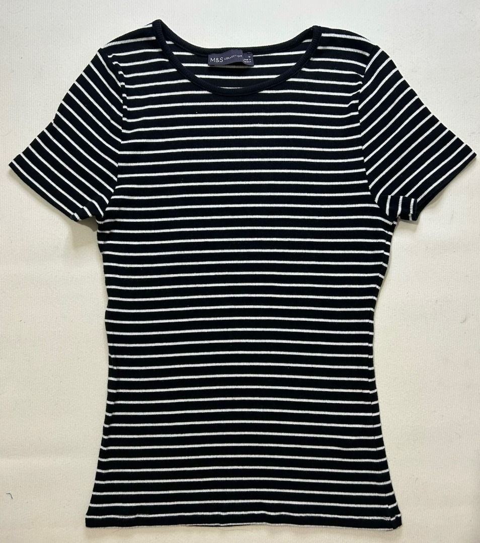 Marks and Spencer Striped Tshirt (Category: Shirts) located in Quezon City. Submitted by bdmc.clothing (Listing ID 1470253227, Image 1). Description: Brand: Marks and Spencer Type of Clothing: Shirt Size on tag: Medium Issues: None Condition: Like New Fabric: 95% cotton 5% Elasthane (Stretchable) Price: 300.