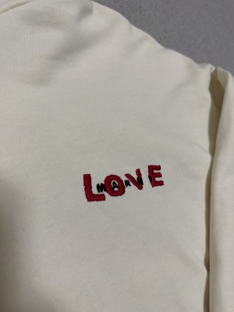 MARNI Love Embroid Hoodie Jacket (Category: Luxury Apparel) located in Bulacan. Submitted by sanjisthrift (Listing ID 1470314848, Image 3). Description: Size Medium Width 22.5 Length 26 Excellent Condition 9.5/10 Need wash.