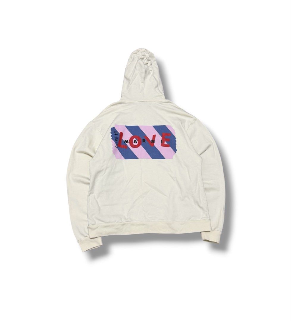 MARNI Love Embroid Hoodie Jacket (Category: Luxury Apparel) located in Bulacan. Submitted by sanjisthrift (Listing ID 1470314848, Image 1). Description: Size Medium Width 22.5 Length 26 Excellent Condition 9.5/10 Need wash.