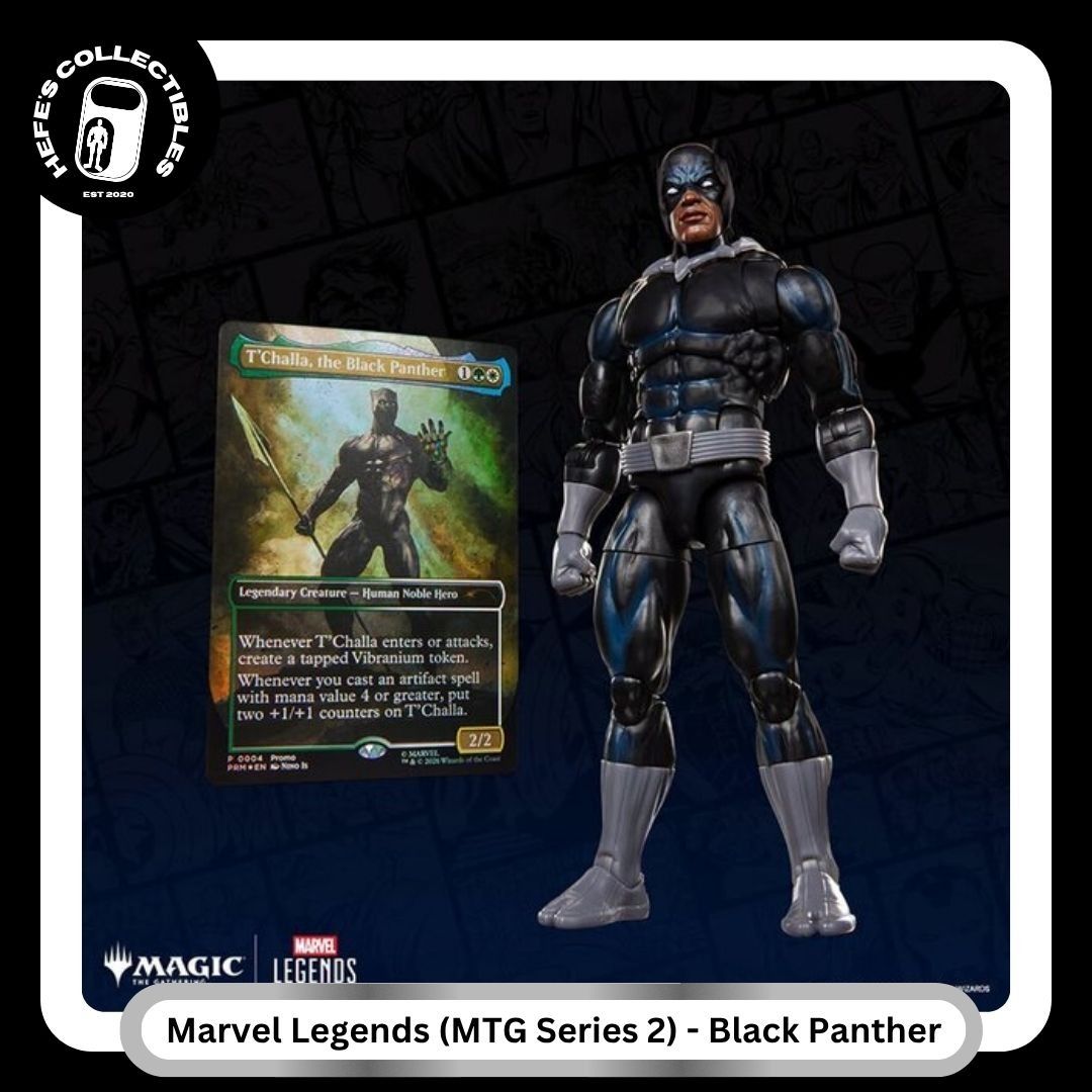 Marvel Legends MTG Series 2 Black Panther Figure (Category: Figurines & Statues) located in Malabon City. Submitted by hefescollectibles (Listing ID 1470196076, Image 2). Description: PRE-ORDER (Batch 2) Slots Open: 6 of 10 ETA: Second to Third week of November - Brand: Marvel Legends Magic The Gathering Series 2 - Character: Black Panther (T'Challa) - Condition: Brand new, unopened in original box - Accessories included: Collectible card, altern