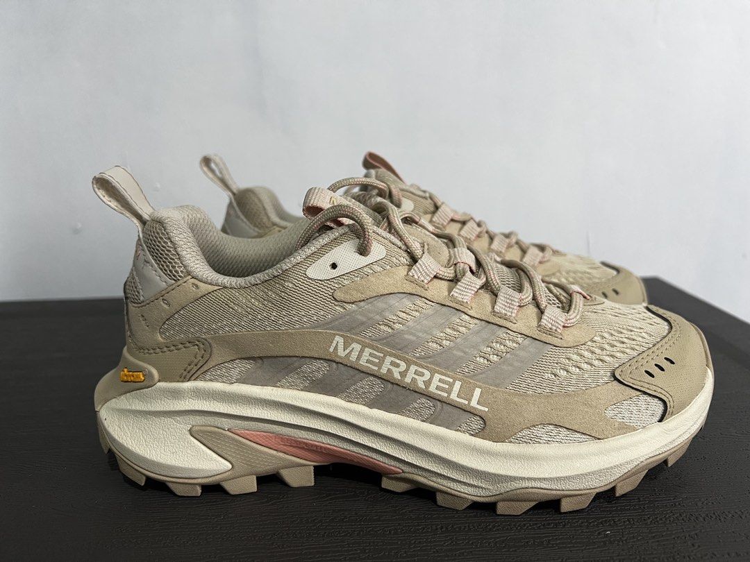 Merrell Moab Speed 2 Hiking Shoes (Category: Sneakers) located in Manila. Submitted by srh2026 (Listing ID 1470234427, Image 1). Description: - Brand: Merrell - Model: Moab Speed 2 - Color: Beige and Pink - Condition: Barely used, clean uppers and pristine treads - Sole: Rugged Vibram outsole with traction lugs for superior grip - Comfort: Chunky midsole for extra cushioning - Features: Convenient pull tabs at heels for easy wear - Best for: Outd