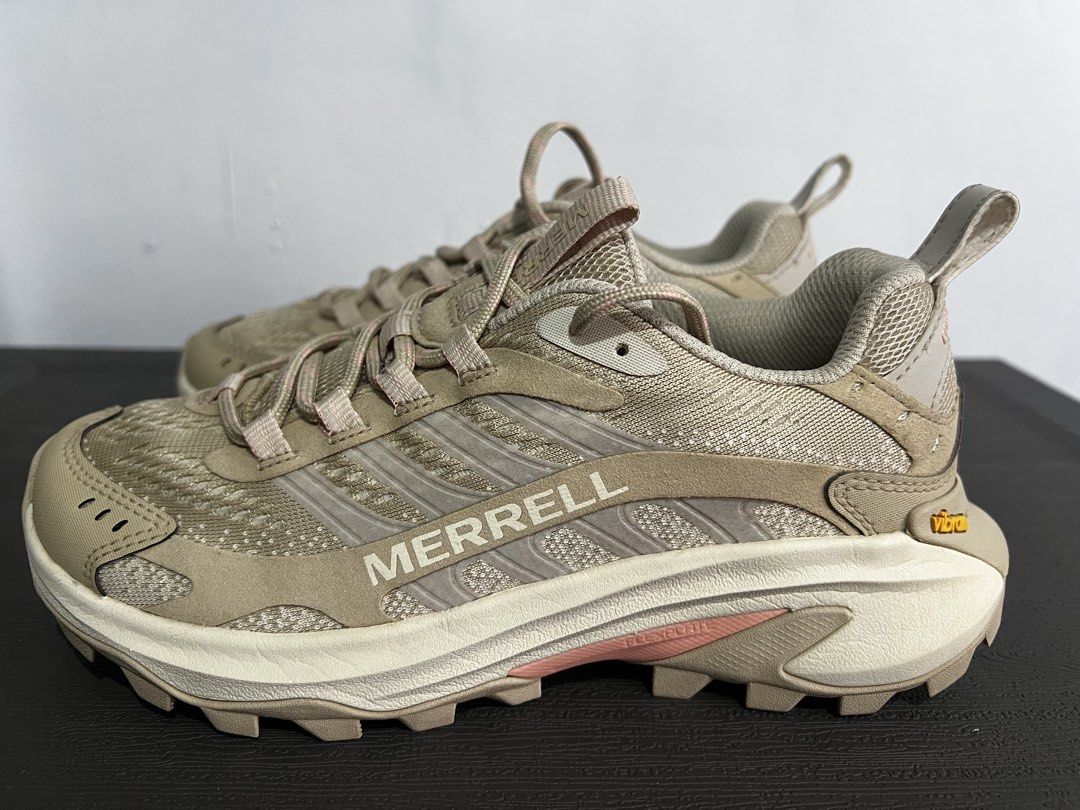 Merrell Moab Speed 2 Hiking Shoes (Category: Sneakers) located in Manila. Submitted by srh2026 (Listing ID 1470234427, Image 3). Description: - Brand: Merrell - Model: Moab Speed 2 - Color: Beige and Pink - Condition: Barely used, clean uppers and pristine treads - Sole: Rugged Vibram outsole with traction lugs for superior grip - Comfort: Chunky midsole for extra cushioning - Features: Convenient pull tabs at heels for easy wear - Best for: Outd