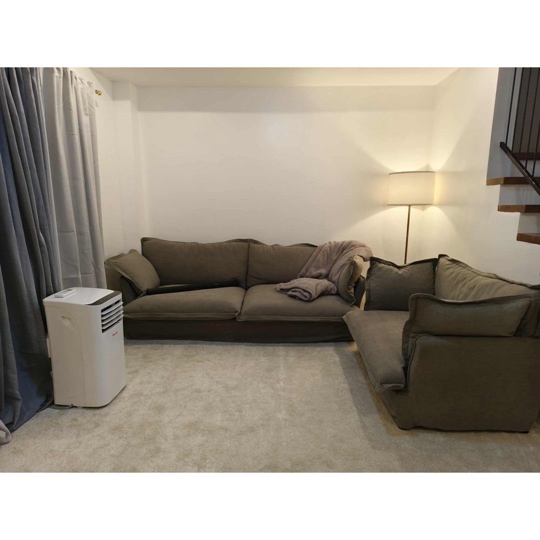 Modern Fabric Sofa Set – Taupe Grey 🩶 (Category: Sofas) located in Rizal. Submitted by mariasdeclutteringshop (Listing ID 1470270694, Image 1). Description: Bought the main sofa for Php 27,995 and the side sofa for Php 19,995 ✨ Details: * Color: Taupe / Greyish Brown * Soft fabric upholstery * Comfortable seat cushions and back cushions * Neutral, minimalist design * Can be arranged in different configurations to suit your living room * Ideal fo