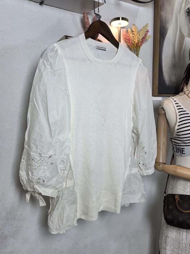 Moncler nitted blouse (Category: Luxury Apparel) located in Baguio. Submitted by ashzachary (Listing ID 1470298376, Image 3). Description: Moncler nitted blouse Condition :Excellent condition Color rate 10/10 Size :Medium Inches:W17/L25 No issues No flaws Super ganda sa personal Pm. More details Good quality Plsss 📌No Bogus 📌No return MOP What you see is what you get PALAWAN, CEBUNA GCASH AND BDO Reminder😊 We're selling thrifted clothes so ple