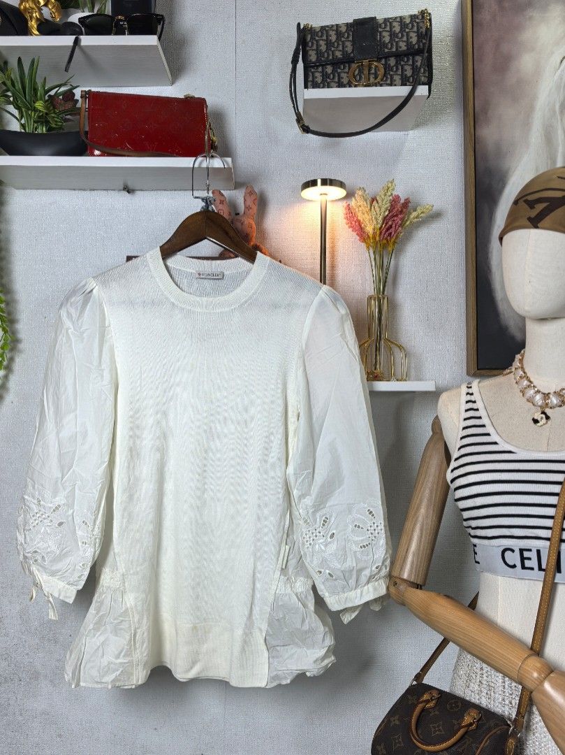 Moncler nitted blouse (Category: Luxury Apparel) located in Baguio. Submitted by ashzachary (Listing ID 1470298376, Image 1). Description: Moncler nitted blouse Condition :Excellent condition Color rate 10/10 Size :Medium Inches:W17/L25 No issues No flaws Super ganda sa personal Pm. More details Good quality Plsss 📌No Bogus 📌No return MOP What you see is what you get PALAWAN, CEBUNA GCASH AND BDO Reminder😊 We're selling thrifted clothes so ple
