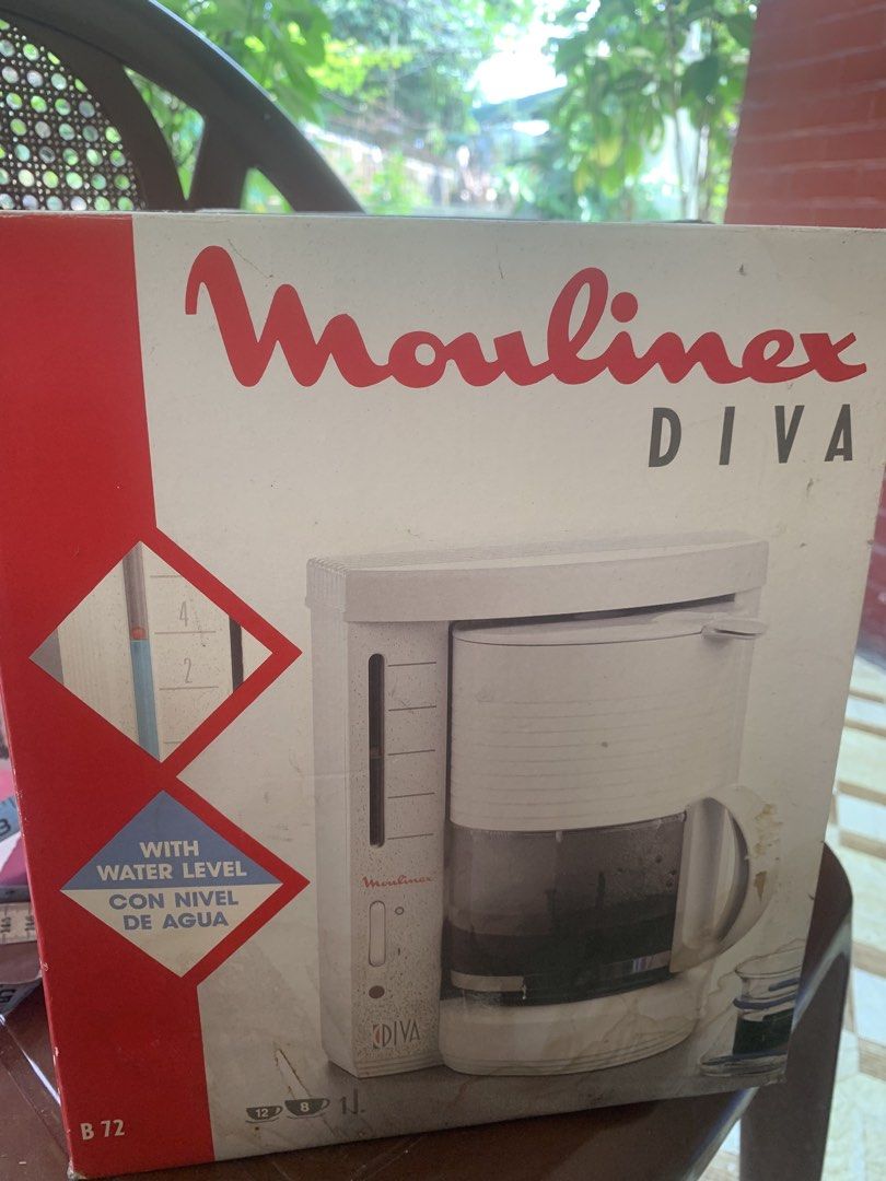 Moulinex Diva Coffee Maker B 72 (Category: Coffee Machines & Makers) located in Quezon City. Submitted by sojisup (Listing ID 1470183336, Image 2). Description: - Vintage Moulinex Diva drip coffee maker - Brand new and unused in original box - Includes original user manual and warranty paperwork - 1-litre capacity (makes up to 12 cups of coffee) - Clear water level indicator on the side. Still box never used .