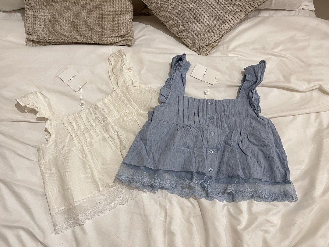 Mt. Matinee Ruffled Top (Category: Sleeveless) located in Quezon City. Submitted by everythingmustgo__ (Listing ID 1470254047, Image 3). Description: Brand new with tags (from BKK) Size: free size Color: powder blue ‼️ firm with price. low ballers will not be entertained ‼️.