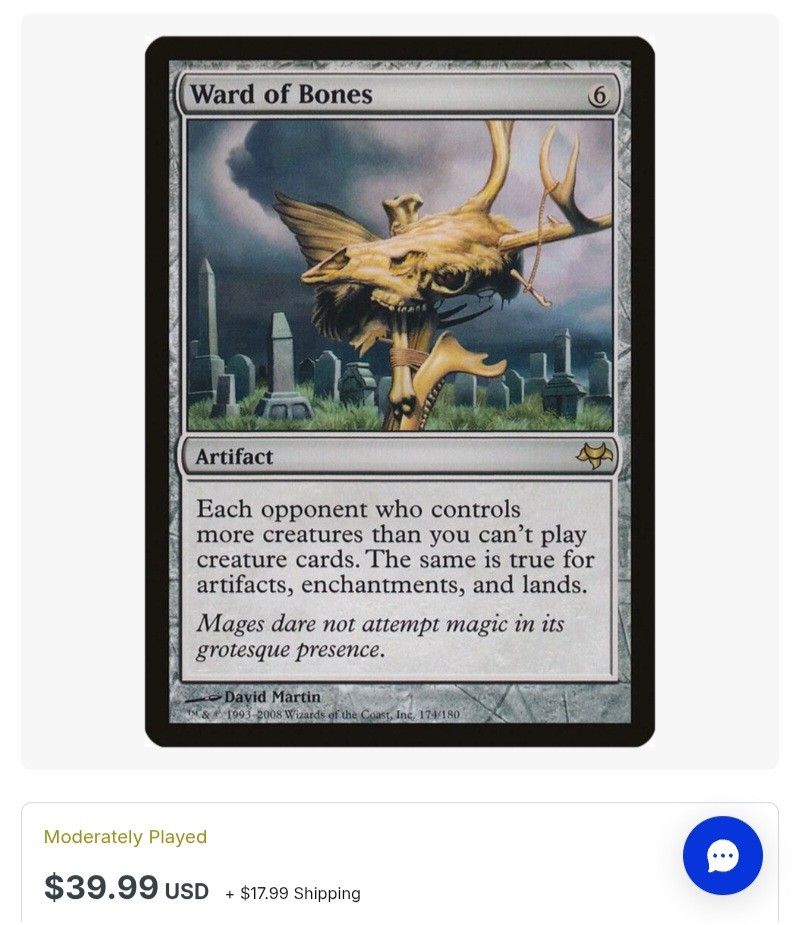 Mtg Ward of Bones (Category: Raw Singles) located in Quezon City. Submitted by fairviewstrides (Listing ID 1470267420, Image 1). Description: Mtg. Ward of Bones price: 2200 stax fairview location.