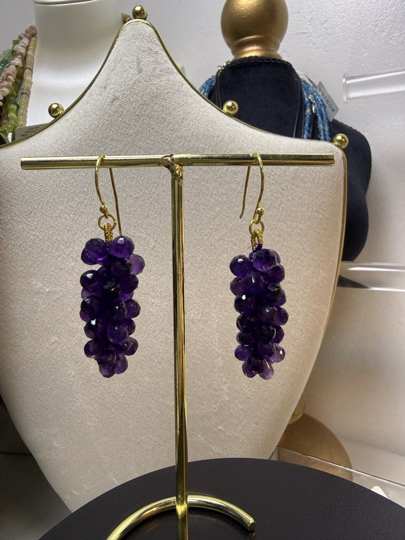 Natural Amethyst Cluster Earrings (Category: Earrings) located in Baguio. Submitted by mooi.kuryba (Listing ID 1470281742, Image 2). Description: Radiate elegance with our stunning Amethyst Cluster Dangling Earrings 💜 Featuring natural amethyst stones that catch the light beautifully, these earrings add a charming pop of colour to any outfit. Perfect for daily wear or special occasions, they’re the must-have accessory for gemstone lovers! 💎 Sho