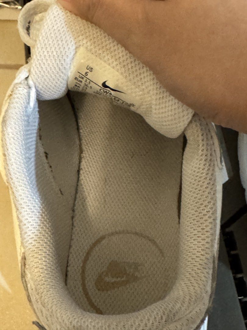 Nike Air Max 90 White Tan Size US 6 (Category: Sneakers) located in Makati City. Submitted by shop2nds (Listing ID 1470244252, Image 3). Description: - Brand/Model: Nike Air Max 90 - Colorway: White and Tan - Size: US 6 / UK 3.5 / EUR 36.5 - Material: Suede and mesh upper with visible air unit - Condition: Worn a few times with dirty soles and midsoles, but plenty of life left - Style: Classic chunky sneaker, highly versatile and comfy.