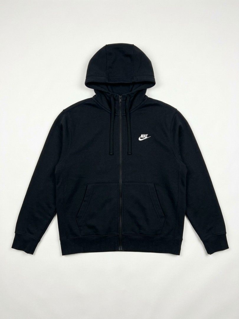 Nike Black Zip-Up Hoodie (Category: Hoodies) located in Manila. Submitted by raquimsyt (Listing ID 1470234348, Image 1). Description: - Authentic black Nike zip-up hoodie - Size: L (Made in China) - Material: Comfortable cotton blend - Design: White embroidered logo on the chest - Features: Full front zip, adjustable drawstring hood, and two front pocket pouches - Details: Ribbed cuffs and hem for a snug fit - Condition: Excellent daily essential