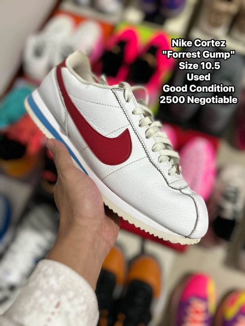 Nike Cortez Forrest Gump (Category: Sneakers) located in Quezon City. Submitted by bertsonamilasolidshoes (Listing ID 1470175273, Image 1). Description: - Brand/Model: Nike Cortez Forrest Gump - Size: 10.5 US - Colorway: White leather with classic red swoosh and blue midsole stripe - Condition: Clean overall, minor creasing from normal wear - Style: Retro runner, highly comfortable for daily wear.