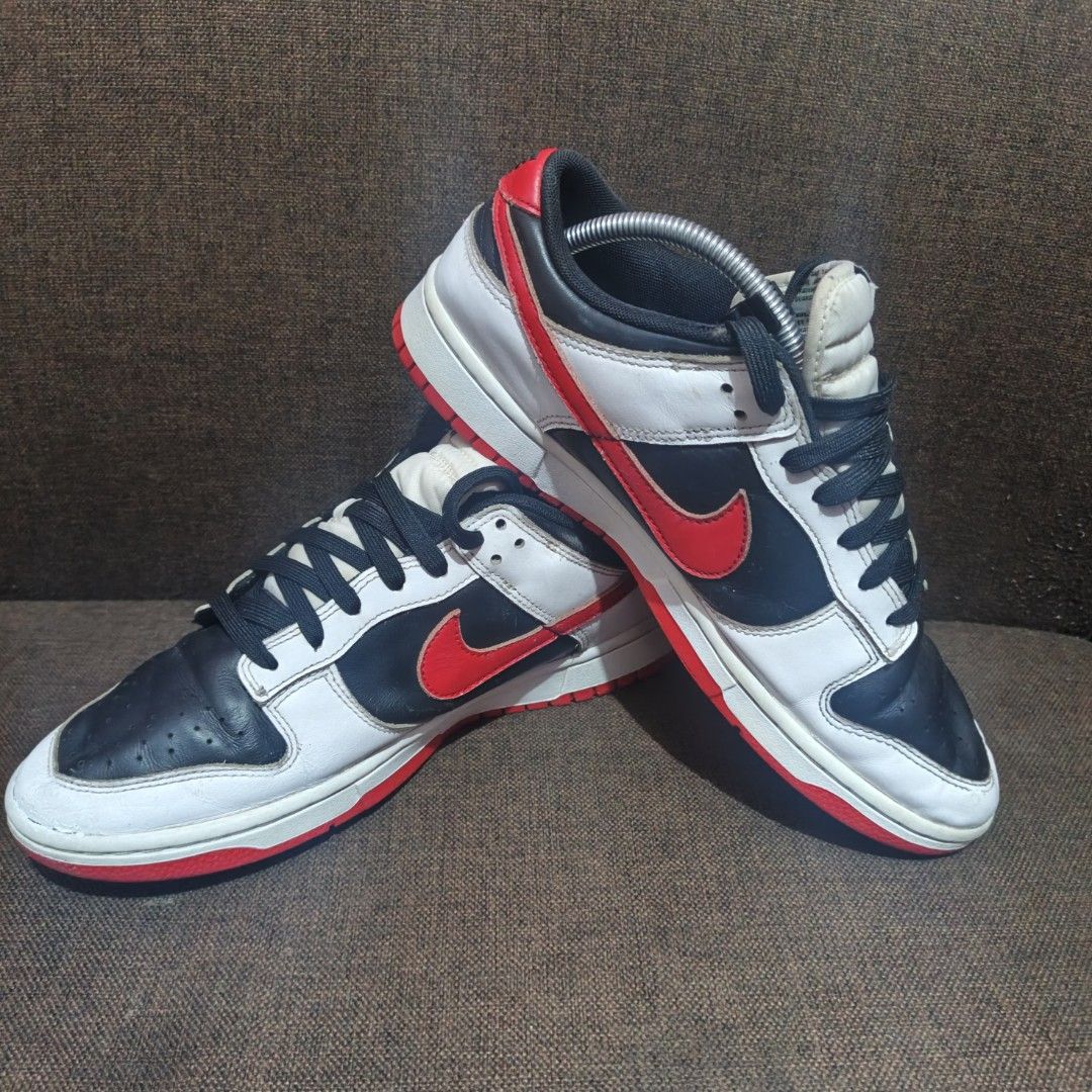 Nike Dunk Low Retro" Black White Red" (Category: Sneakers) located in San Pedro. Submitted by reynardkurtnavela (Listing ID 1470296091, Image 2). Description: PAKIBASA MUNA!! Size 9us/ 42euro Very good condition Slight sign of usage very slight sole sep (not obvious) bawal sa maselan Ukay shoes Authenticity not guarantee P899 only. add shipping fee sa malayo.
