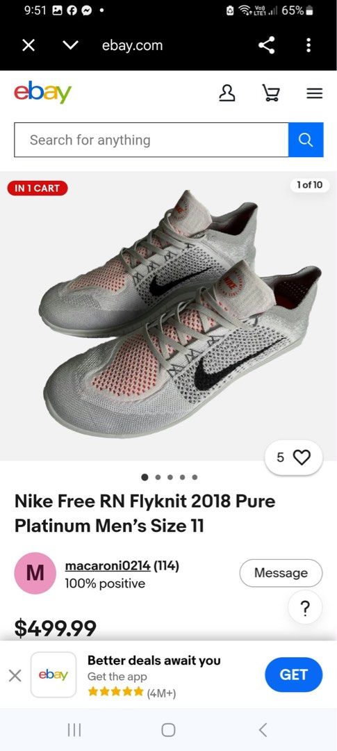 Nike Free RN Flyknit 2018 (Category: Sneakers) located in Caloocan City. Submitted by Twinsters_2nd (Listing ID 1470250106, Image 2). Description: - Brand: Nike Free RN Flyknit 2018 - Color: Grey woven upper with black swoosh and orange knit accents - Sole: Flexible white sole - Size: EU 41 - Condition: Excellent, no major flaws or heavy wear - Best for: Daily running or casual walking - payment first, sh0pee checkout - loc: Camarin, Caloocan.