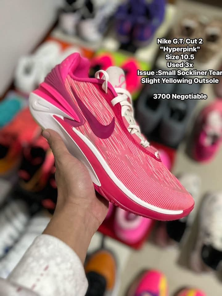 Nike G.T. Cut 2 Hyperpink (Category: Sneakers) located in Quezon City. Submitted by bertsonamilasolidshoes (Listing ID 1470175160, Image 1). Description: - Model: Nike G.T. Cut 2 - Colorway: Hyperpink - Size: US 10.5 - Condition: Worn 3 times only (has a small sockliner tear and slight yellowing on the outsole) - Performance: Elite grip and lockdown on the court - Price: PHP 3,700 (price negotiable) - Transaction: Message for quick deals or meetu