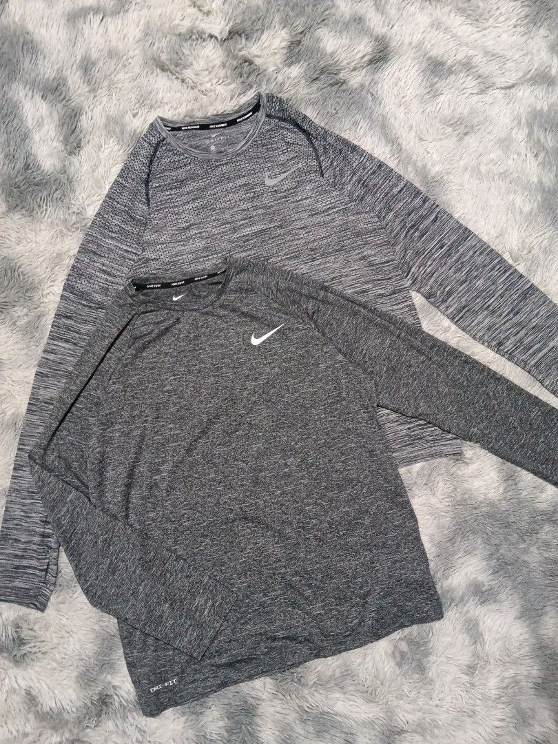 Nike long sleeve sleeves aspack (Category: Activewear) located in San Carlos City. Submitted by wilburstthriftstore (Listing ID 1470253028, Image 1). Description: Nike swim long sleeve Size Medium W21 | L27 No issue Good as new condition 👌🏾 Nike running long sleeve Size Medium W18 | L27½ Minor hairline print. see last photo Good as new condition 👌🏾 ₱750 + sf.
