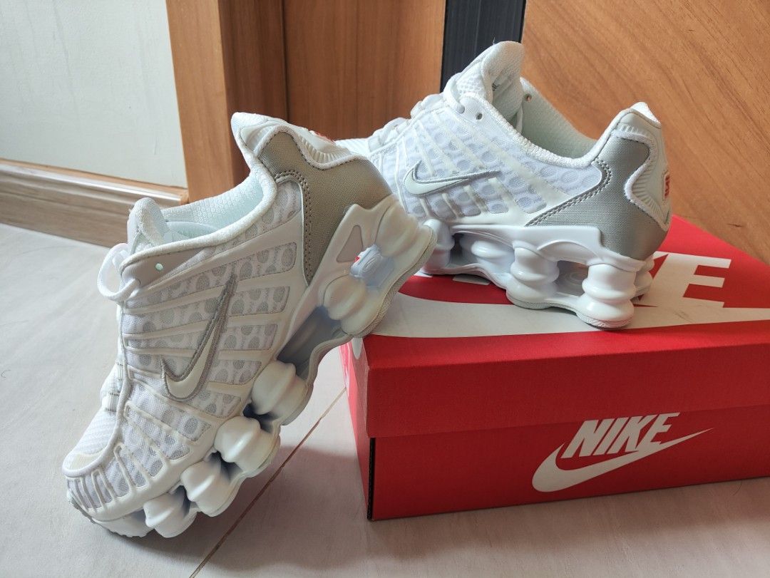 Nike Shox TL White Red Silver Size US 7 (Category: Sneakers) located in Quezon City. Submitted by solid_kicks (Listing ID 1470346162, Image 1). Description: - Model: Nike Shox TL - Colorway: White / Red / Silver - Size: Women's US 7 / UK 4.5 / EUR 38 / CM 24 - Condition: Brand new, unworn, spotless inside and out - Features: Iconic full-length mechanical cushioning pillars and breathable mesh upper with supportive cages - Inclusions: Original box