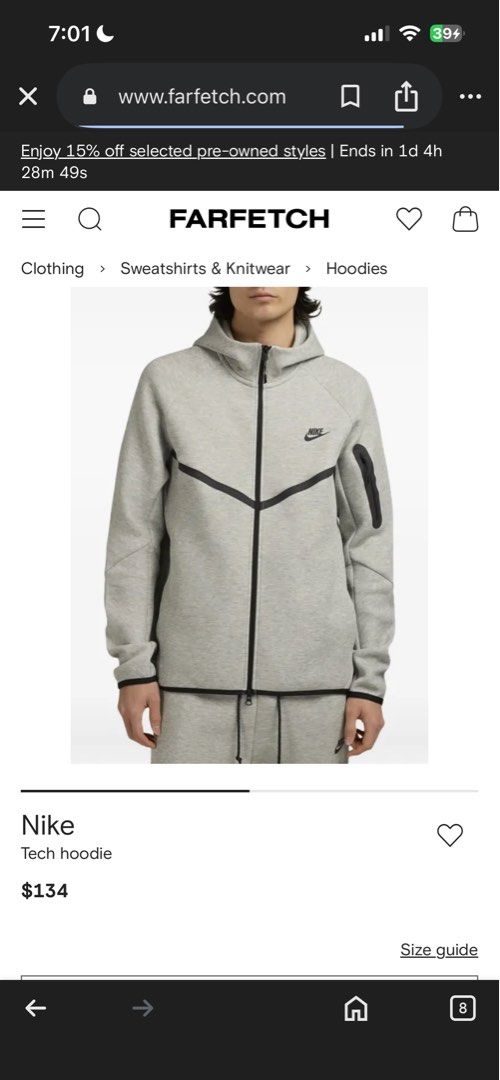 Nike Tech Fleece Full-Zip Hoodie Grey (Category: Hoodies) located in Cebu City. Submitted by pick2zeroo (Listing ID 1470327623, Image 1). Description: Small on tag Dimes: 20x24 Excellent Pm.