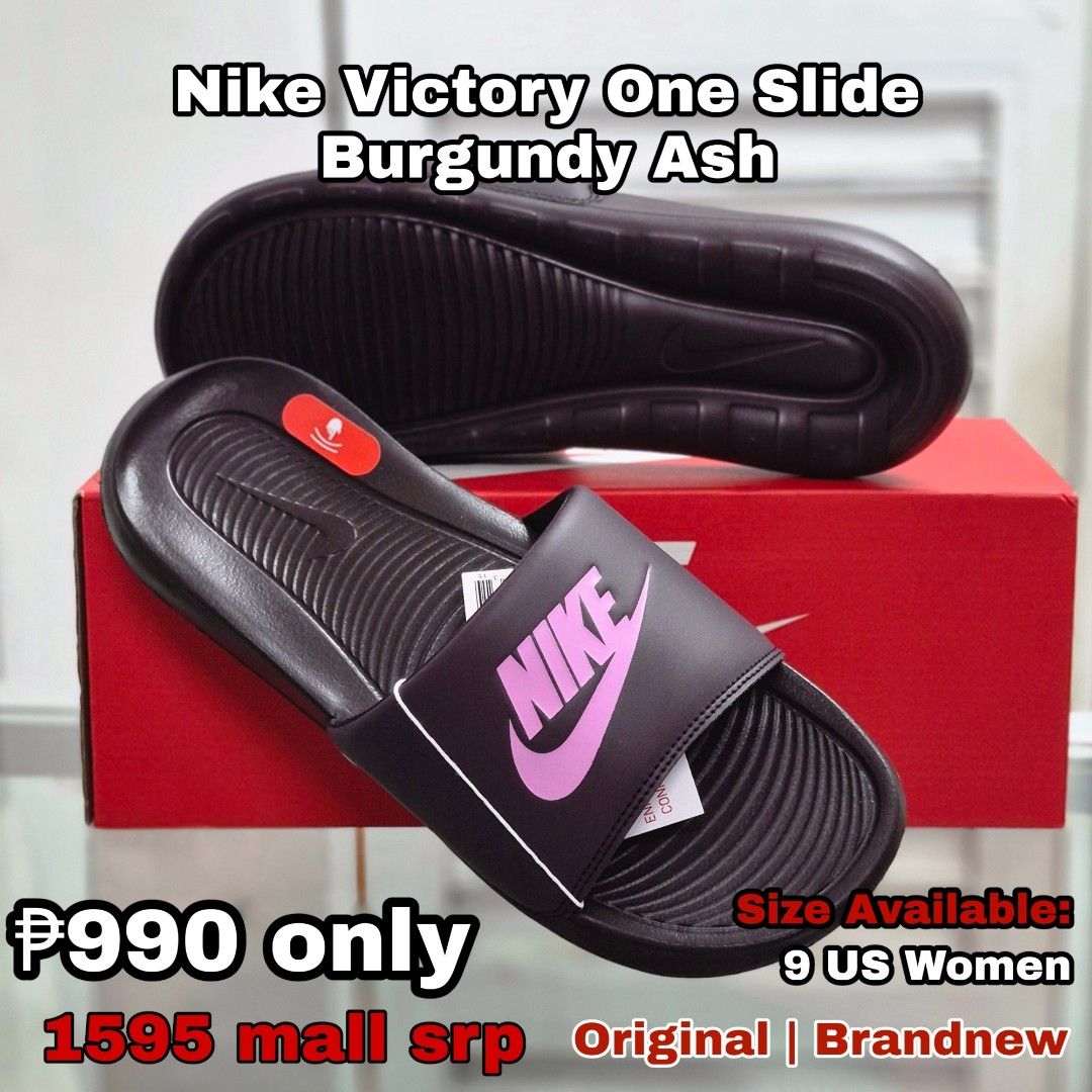 Nike Victory One Slide Burgundy Ash (Category: Slippers & Slides) located in Makati City. Submitted by _mrsale (Listing ID 1470142889, Image 3). Description: FOR SALE 🚨 Available today! Nike Victory One Slide Burgundy Ash ✅ Now ₱990 ONLY ✅ ❌ From ₱1,595 mall srp❌ Size Available: 9 US WOMENS / 8 US MENS Check the comment section for more details. Message us now 📩 #MrSale.