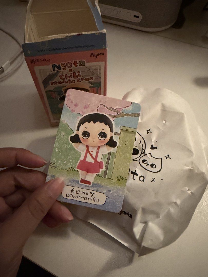 Nyota x Chibi Maruko Chan - Daydreaming (Category: Designer & Blind Box Toys) located in Quezon City. Submitted by purple.fairy (Listing ID 1470323802, Image 1). Description: - Item: Nyota x Chibi Maruko Chan Blind Box Figure - Design: Daydreaming - Condition: Brand new, opened box only to check character card - Figure remains untouched inside the original sealed foil bag - Inclusions: Original box, foil bag, and character card - 100% authentic a