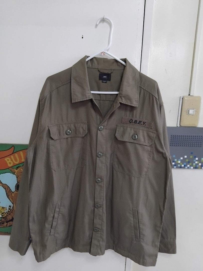 Obey Military Station Jacket (Category: Coats, Jackets and Outerwear) located in Pasig City. Submitted by hustlexcurate (Listing ID 1470171143, Image 1). Description: Obey Military Station Jacket Size XL Dimensions: 25X31.