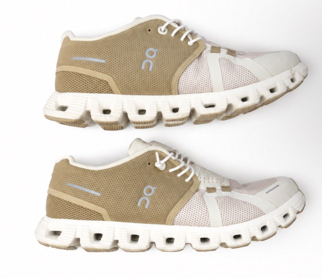 On Cloud Running Shoes Tan White (Category: Sneakers) located in Manila. Submitted by kons.closet (Listing ID 1470195257, Image 1). Description: - Color: Tan and white - Style: Minimalist and versatile - Upper: Breathable mesh - Sole: Signature CloudTec for ultimate comfort - Weight: Lightweight construction - Includes: White laces - Best for: Workouts, daily walks, and casual wear - PM FOR MORE PICS.