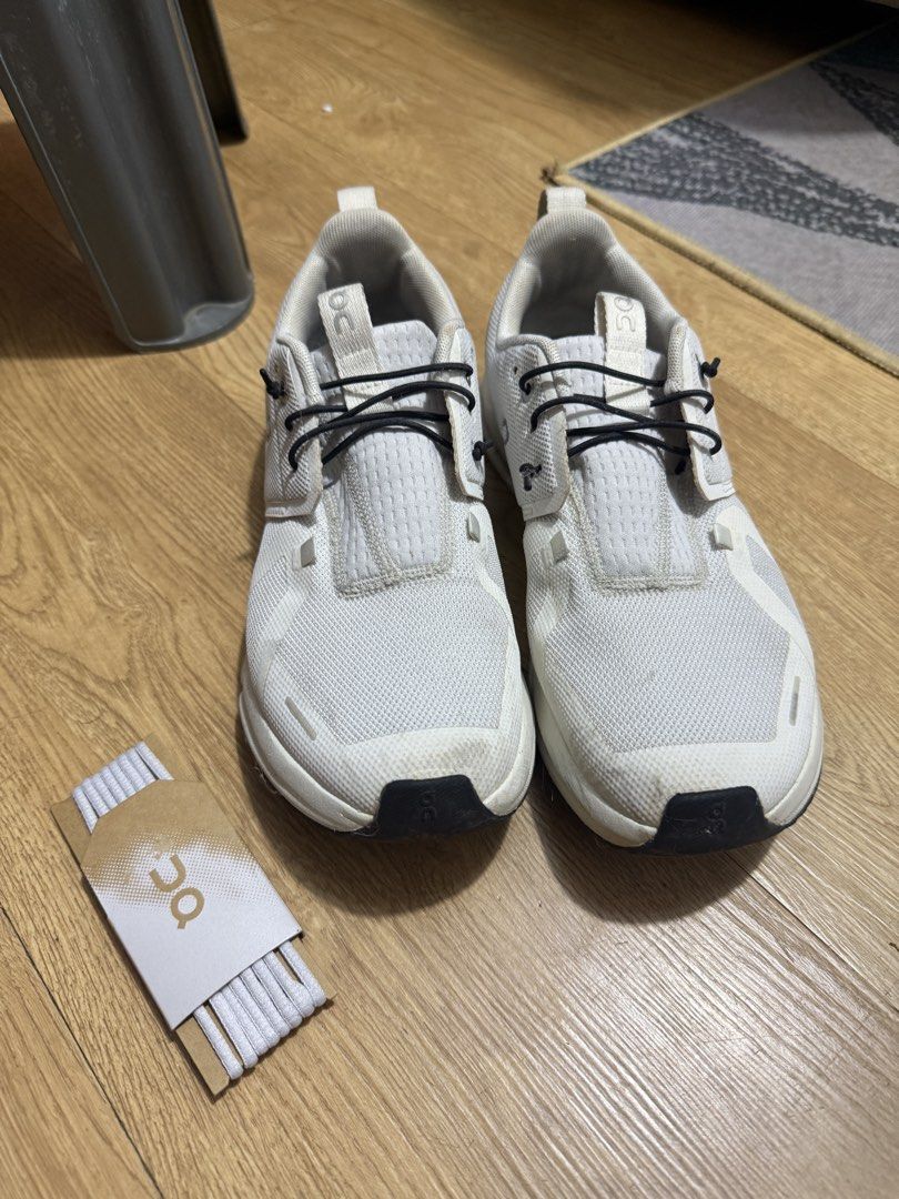 On Cloudsky White Running Shoes EU 39 (Category: Sneakers) located in Taguig. Submitted by shanmabasa (Listing ID 1470336541, Image 2). Description: - Brand: On Cloudsky - Color: White with black outsole and On branding - Size: US 6.5 / UK 6 / EU 39 / CM 24.1 - Condition: Minor signs of wear on the mesh and toe caps - Features: Swiss-engineered design, comfortable for everyday walking and running - Laces: Speed lacing system installed, plus an ex