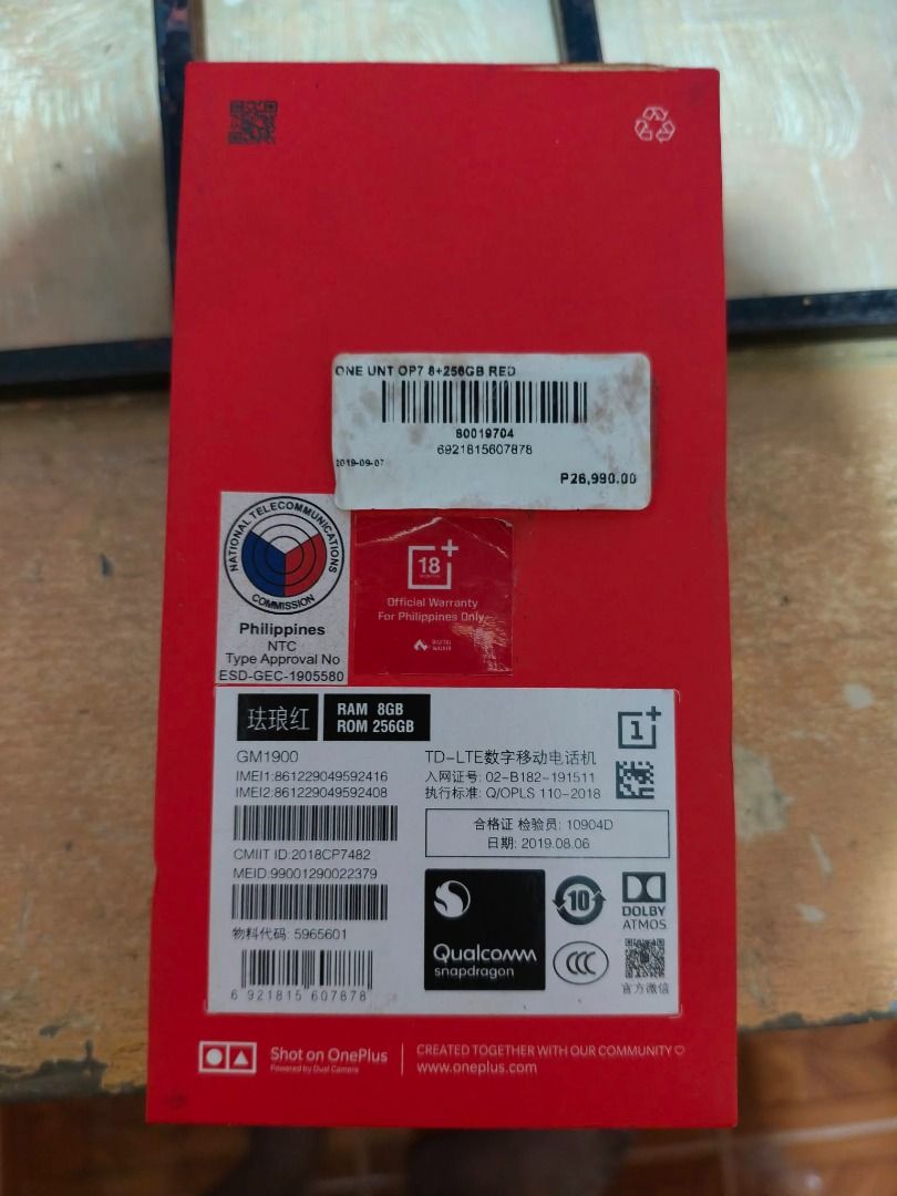 OnePlus 7T 8GB RAM / 256GB ROM – Red (Category: OnePlus) located in Taguig. Submitted by akosimilo2026 (Listing ID 1470260775, Image 2). Description: FOR SALE: OnePlus 7T 8GB RAM / 256GB ROM – Red 📱 Original OnePlus 7T 8GB RAM / 256GB Storage Red color With original box and USB cable ISSUE: Walang display, needs LCD replacement. Maliban sa LCD, wala nang ibang known issue. Good for repair or personal use after repair. 📍 Taguig PM sa sure buyer.