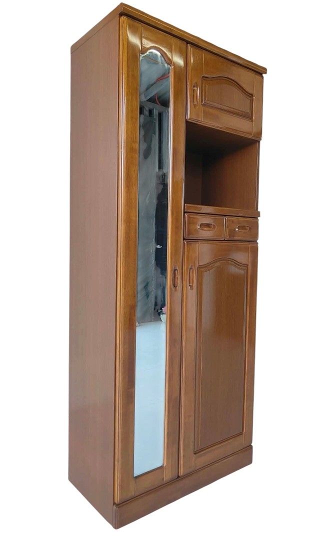 ORGANIZER DISPLAY SHELF CABINET (Category: Shelves, Cabinets & Racks) located in Mexico. Submitted by mgracejapansurplus (Listing ID 1470280024, Image 2). Description: NEW ARRIVAL 🔥 JAPAN LUXURY (Surplus) ORGANIZER DISPLAY SHELF CABINET ✨ - Solid Wood Organizer Display Shelf Cabinet - Warm polished wood finish with elegant carved detailing - Full-length mirror on the left, open display shelf on top right - 2 small drawers + bottom cabinet for hi